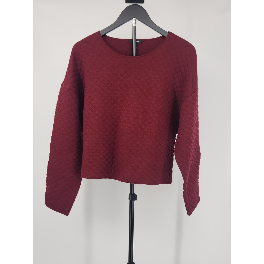 Banana Republic Womens L Burgundy Quilted Long Sleeve Crew Neck Pullover Top